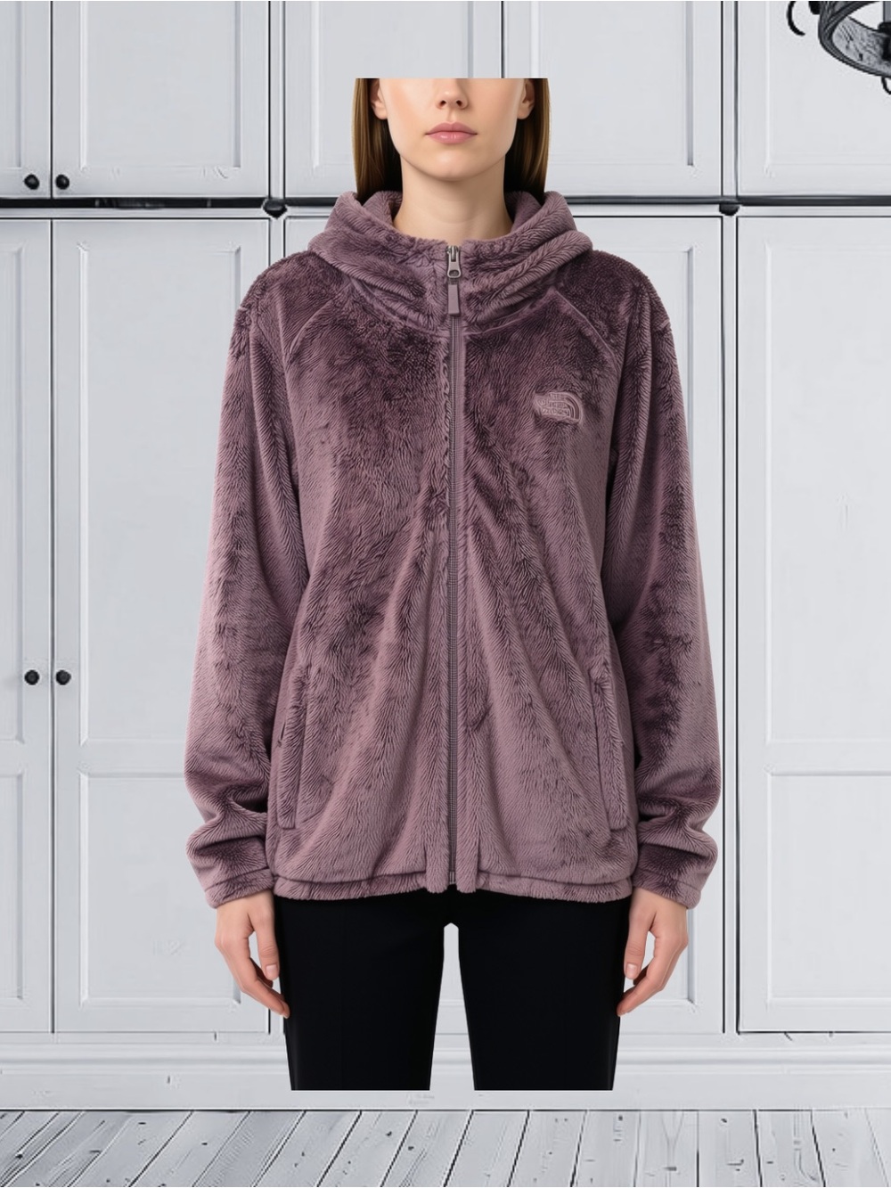 The North Face Osito Full-Zip Hooded Jacket in Dusty Mauve/Gray Sz Med